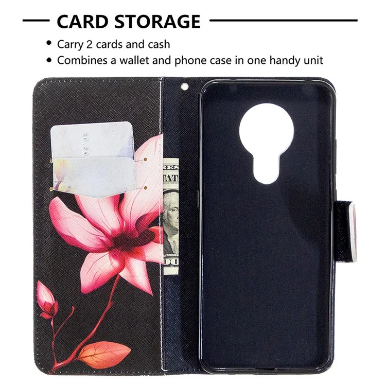 Musterdruck Leder Brieftasche Hülle Für Nokia 5.3 - Lebendige Blume