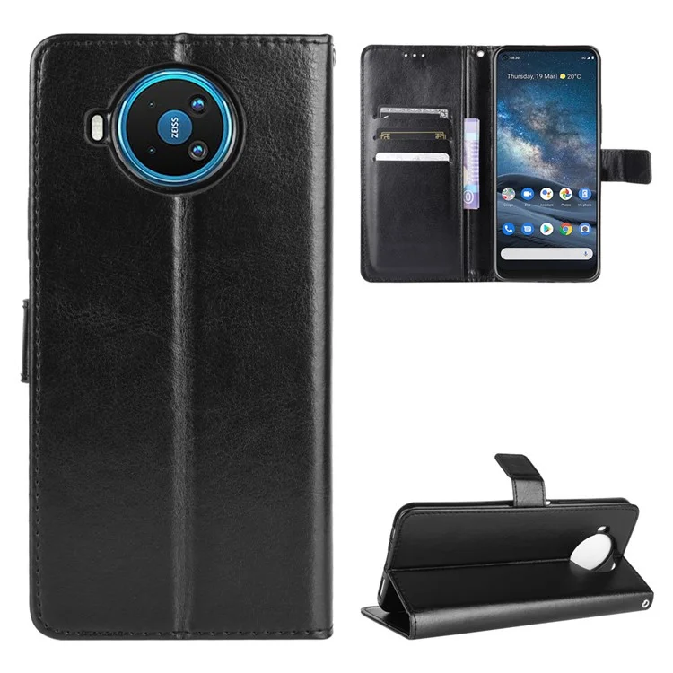 Crazy Horse Texture Leather Phone Cover for Nokia 8.3 5G - Black