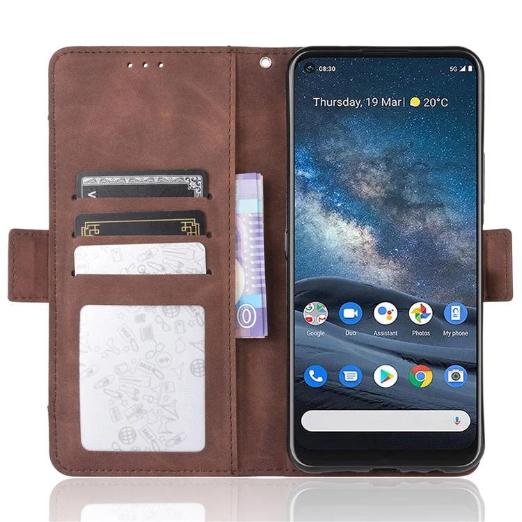 Leather with Wallet Stand Mobile Phone Case for Nokia 8.3 5G Anti-Collision Phone Cover - Brown