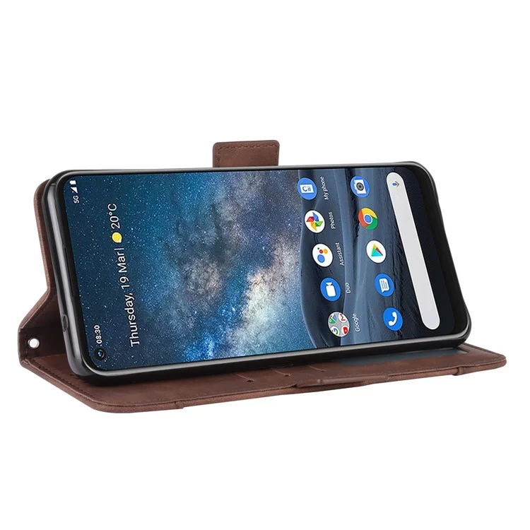 Leather with Wallet Stand Mobile Phone Case for Nokia 8.3 5G Anti-Collision Phone Cover - Brown