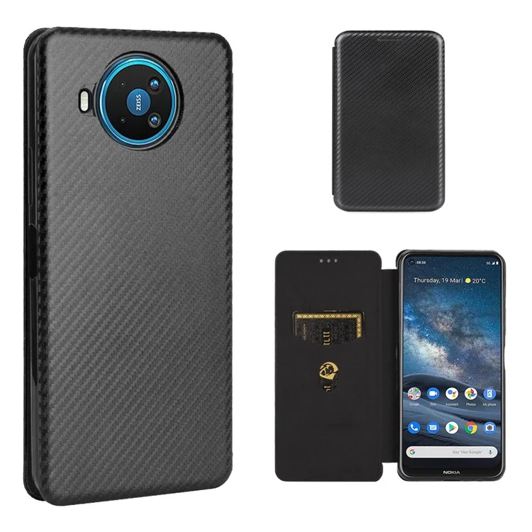 Coque en cuir avec texture en fibre de carbone auto-absorbante pour Nokia 8.3 5G - Noir