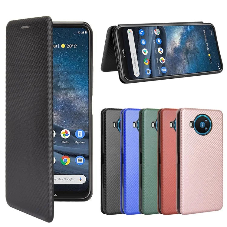 Coque en cuir avec texture en fibre de carbone auto-absorbante pour Nokia 8.3 5G - Noir