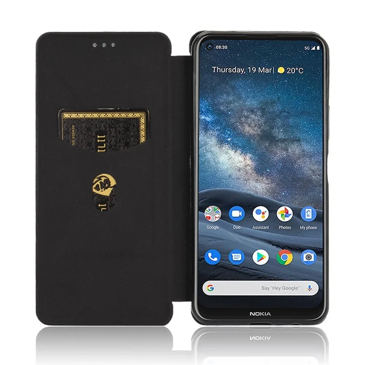 Coque en cuir avec texture en fibre de carbone auto-absorbante pour Nokia 8.3 5G - Noir