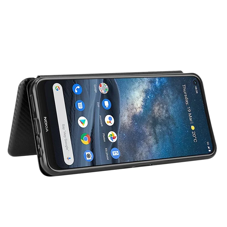 Coque en cuir avec texture en fibre de carbone auto-absorbante pour Nokia 8.3 5G - Noir