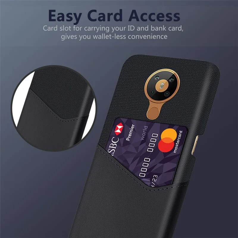 KSQ with Card Holder Cloth + PU Leather Coated PC Phone Cover for Nokia 5.3 - Black