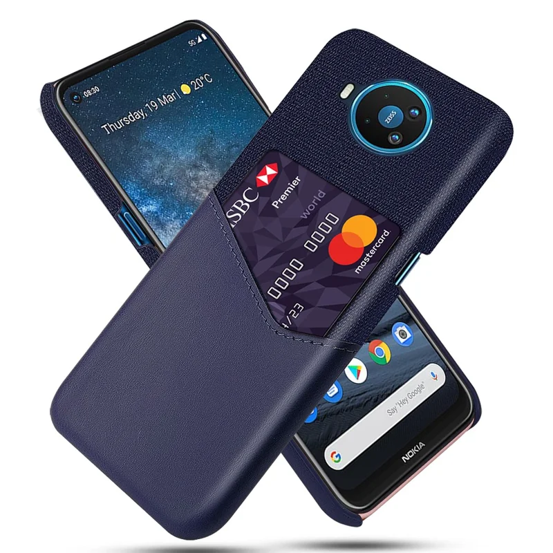 KSQ Card Holder Cloth + PU Leather Coated PC Back Cover for Nokia 8.3 5G - Blue