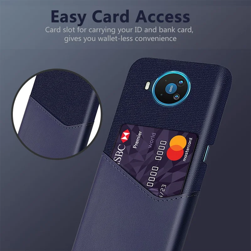 KSQ Card Holder Cloth + PU Leather Coated PC Back Cover for Nokia 8.3 5G - Blue