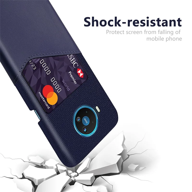 KSQ Card Holder Cloth + PU Leather Coated PC Back Cover for Nokia 8.3 5G - Blue