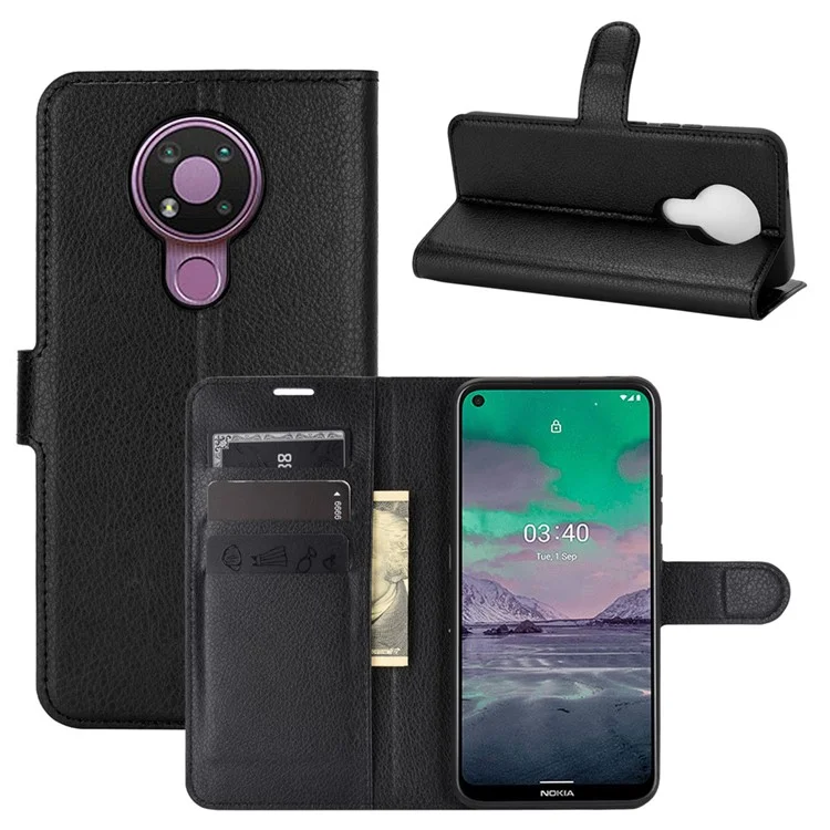 Litchi Grain Wallet Stand Leather Flip Protection Case for Nokia 3.4 - Black