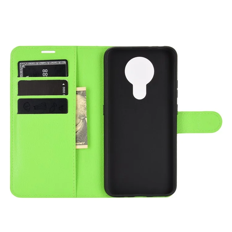 Litchi Grain Wallet Stand Leather Flip Protection Case for Nokia 3.4 - Green