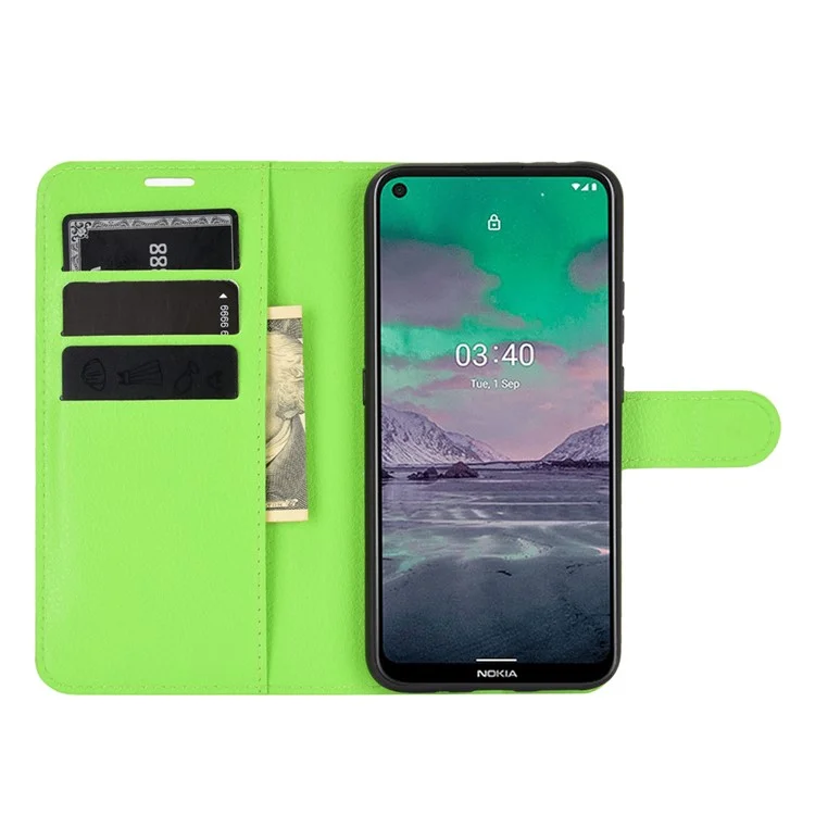 Litchi Grain Wallet Stand Leather Flip Protection Case for Nokia 3.4 - Green