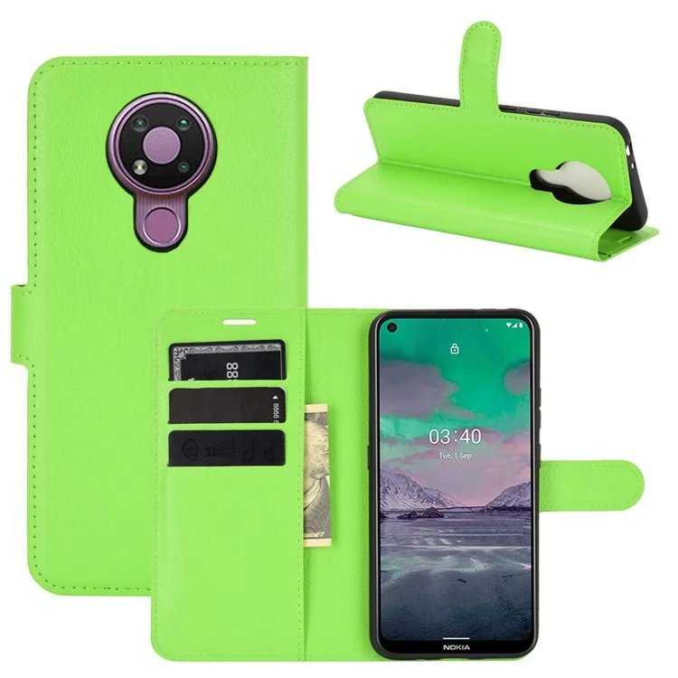 Litchi Grain Wallet Stand Leather Flip Protection Case for Nokia 3.4 - Green