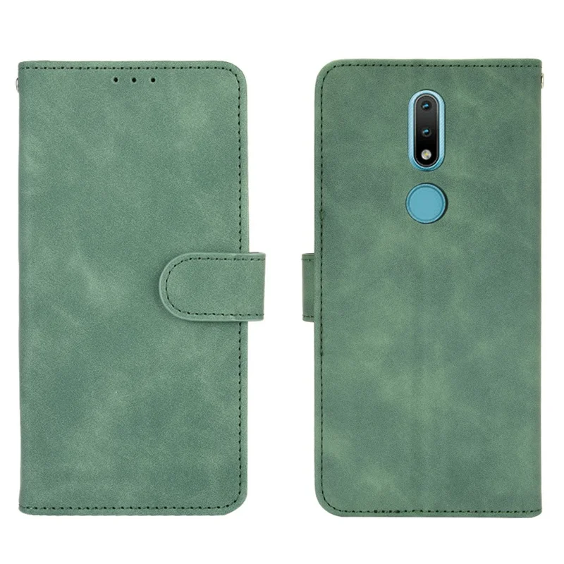 Skin-touch PU Leather Wallet Cell Phone Case for Nokia 2.4 - Green