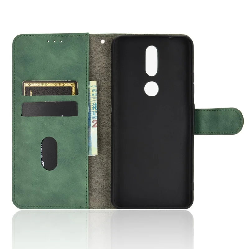 Skin-touch PU Leather Wallet Cell Phone Case for Nokia 2.4 - Green