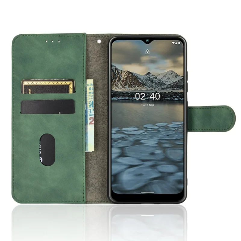 Skin-touch PU Leather Wallet Cell Phone Case for Nokia 2.4 - Green