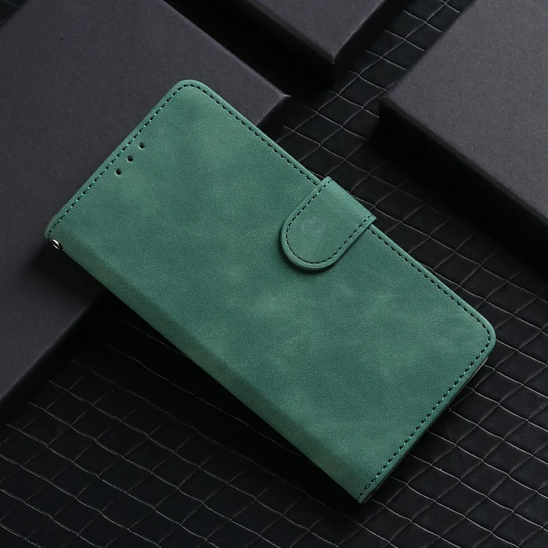 Skin-touch PU Leather Wallet Cell Phone Case for Nokia 2.4 - Green