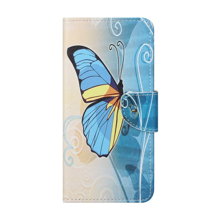 Cross Texture Leather Wallet Stand Protective Case with Pattern Printing for Nokia 3.4 - Blue Butterfly