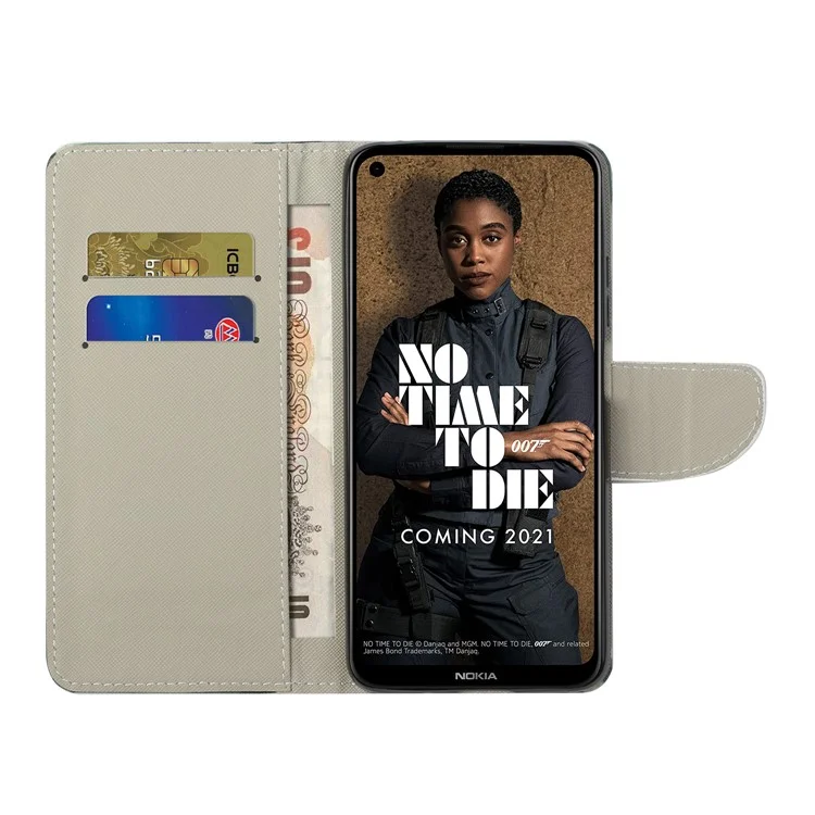 Cross Texture Leather Wallet Stand Protective Case with Pattern Printing for Nokia 3.4 - Blue Butterfly