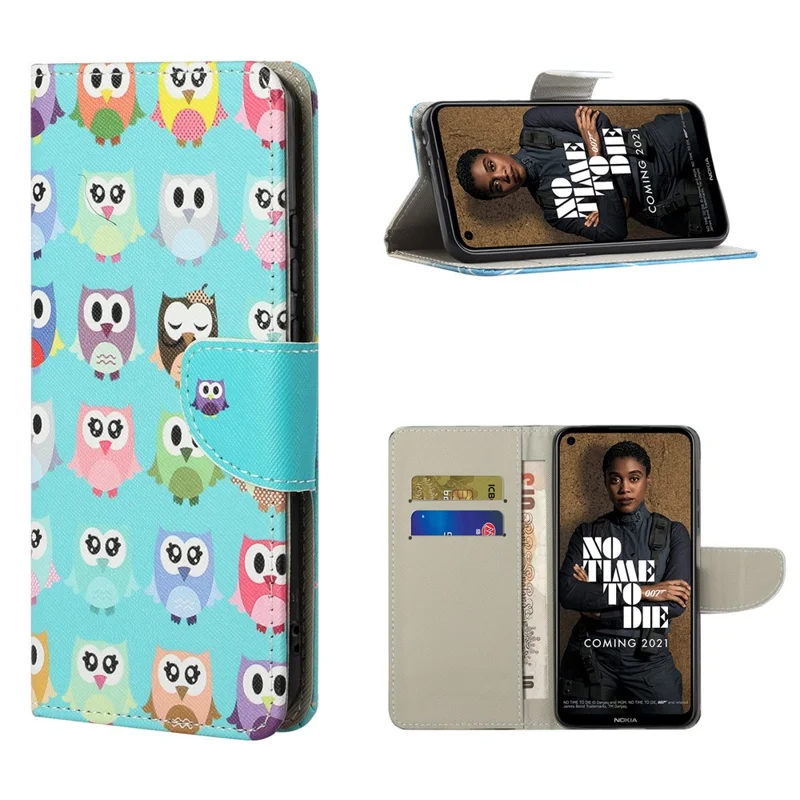 Cross Texture Leather Wallet Stand Protective Case with Pattern Printing for Nokia 3.4 - Owls Tile