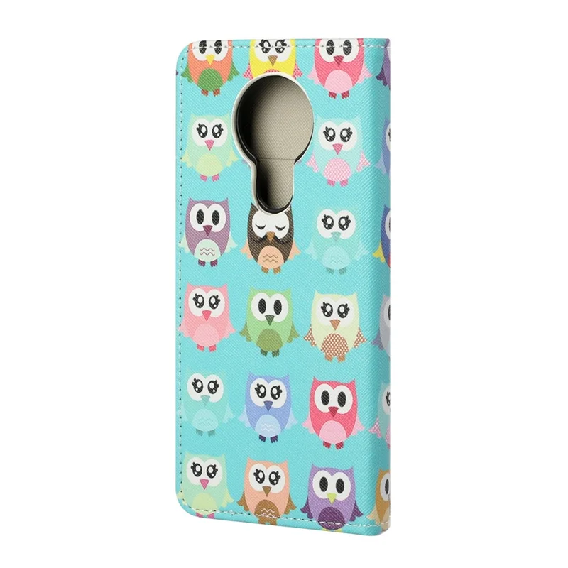 Cross Texture Leather Wallet Stand Protective Case with Pattern Printing for Nokia 3.4 - Owls Tile