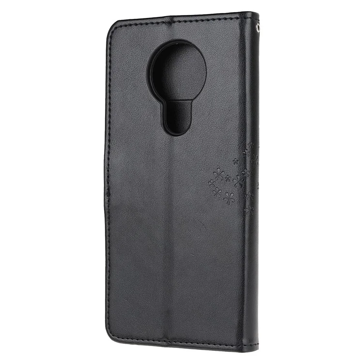 Imprint Tree Owl Stand Wallet Leather Cover for Nokia 3.4 - Black