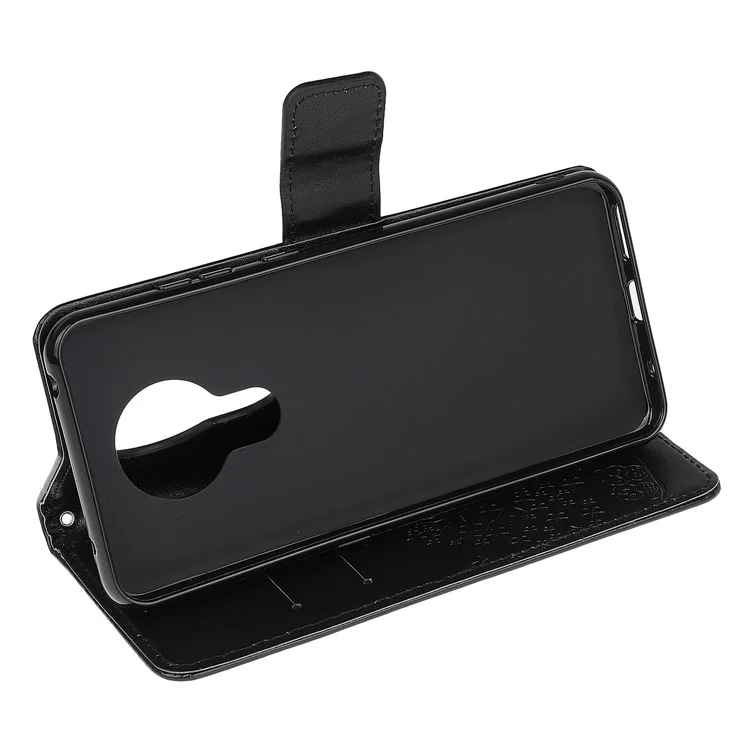 Imprint Tree Owl Stand Wallet Leather Cover for Nokia 3.4 - Black
