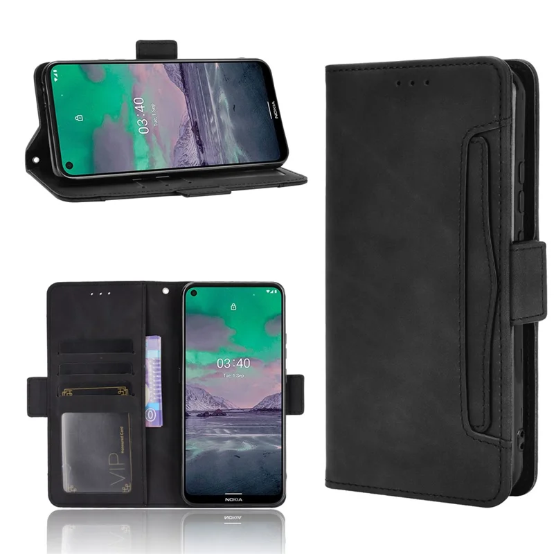 Multiple Card Slots Leather Wallet Mobile Phone Case for Nokia 3.4 - Black
