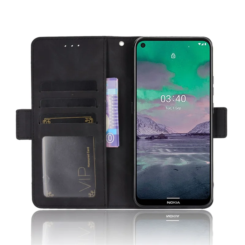 Multiple Card Slots Leather Wallet Mobile Phone Case for Nokia 3.4 - Black