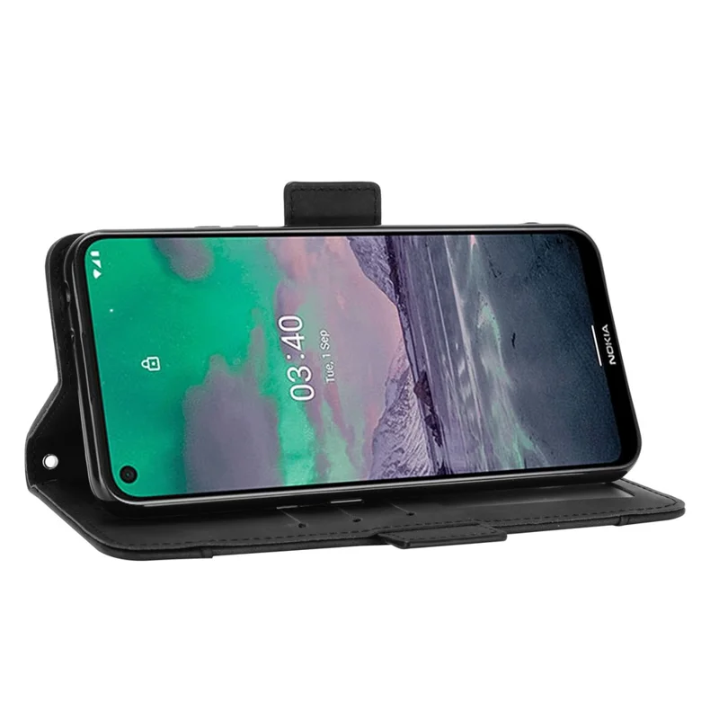 Multiple Card Slots Leather Wallet Mobile Phone Case for Nokia 3.4 - Black