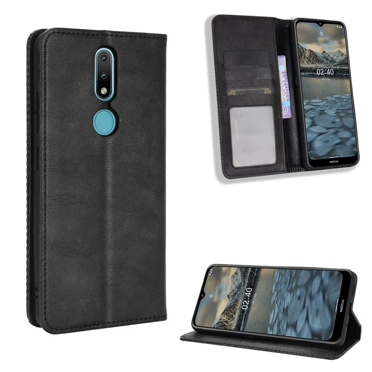 Magnetic Vintage Style Telephip Willet Cover Cover Para Nokia 2.4 - Negro