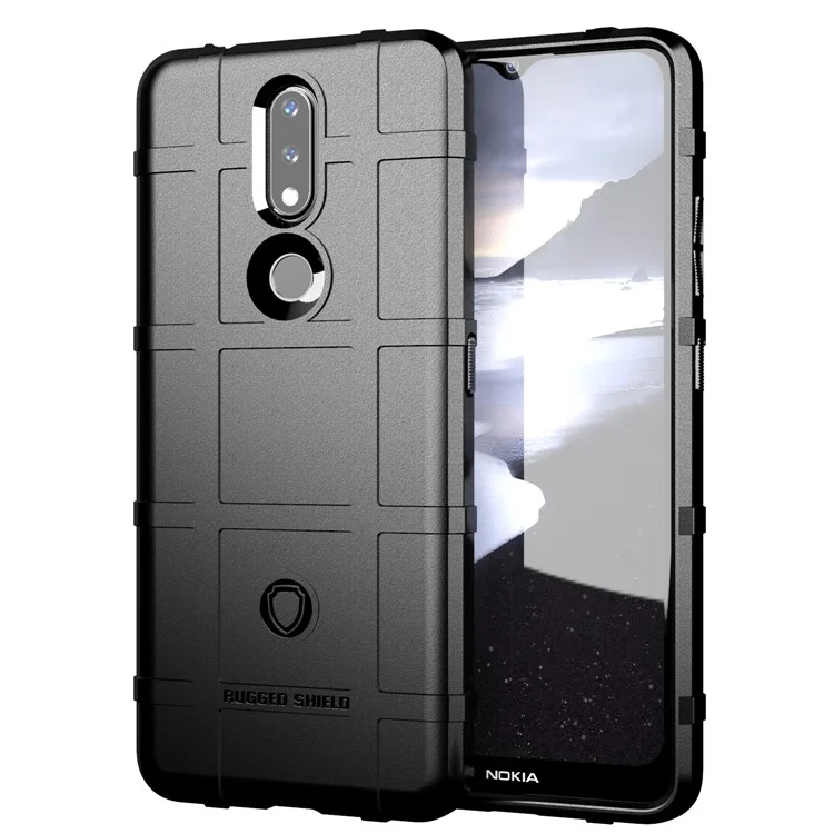 Rugged Shield Square Grid Texture TPU Phone Cover for Nokia 2.4 - Black