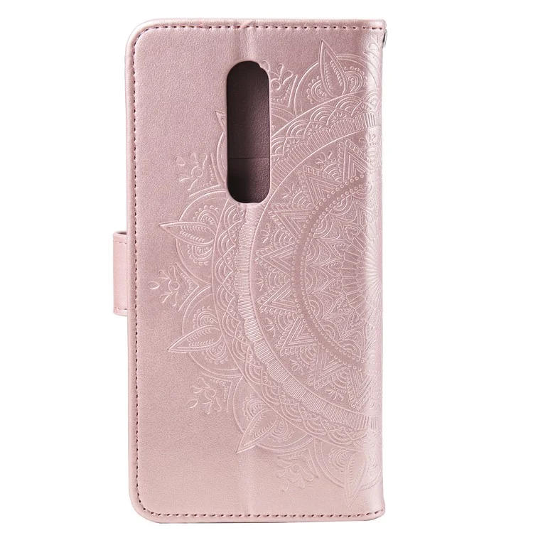 Imprinted Mandala Flower Wallet Leather Case with Strap for Nokia 2.4 - Rose Gold