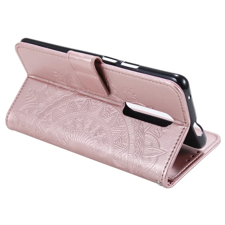 Imprinted Mandala Flower Wallet Leather Case with Strap for Nokia 2.4 - Rose Gold