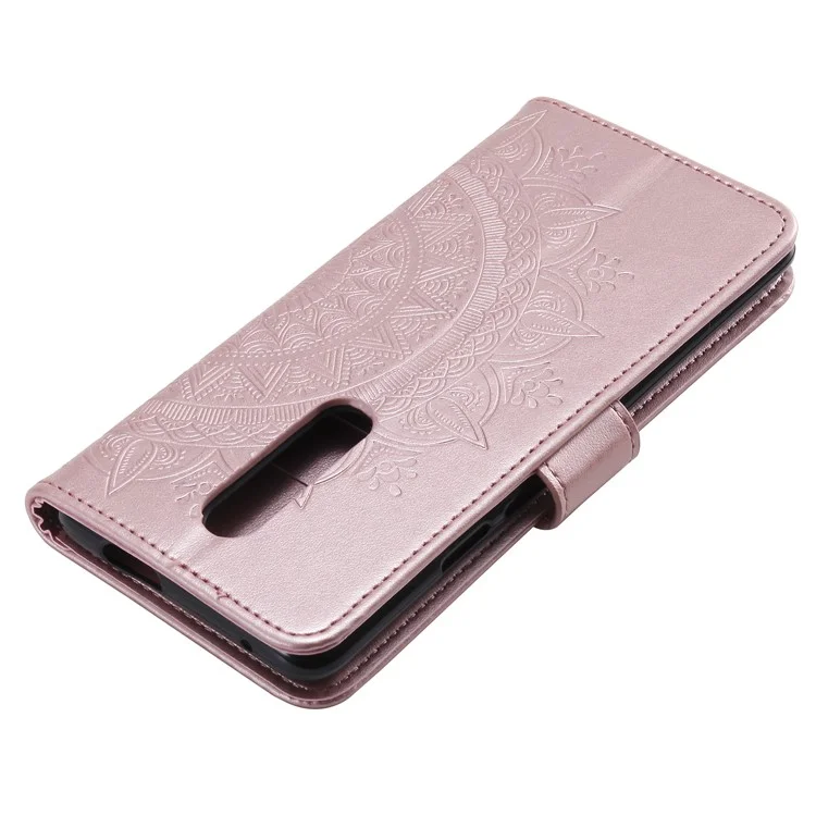 Imprinted Mandala Flower Wallet Leather Case with Strap for Nokia 2.4 - Rose Gold