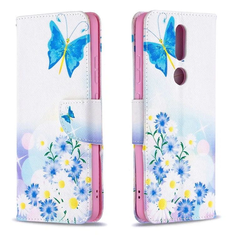 Pattern Printing Leather Wallet Stand Protective Shell for Nokia 2.4 - Butterfly and Flower