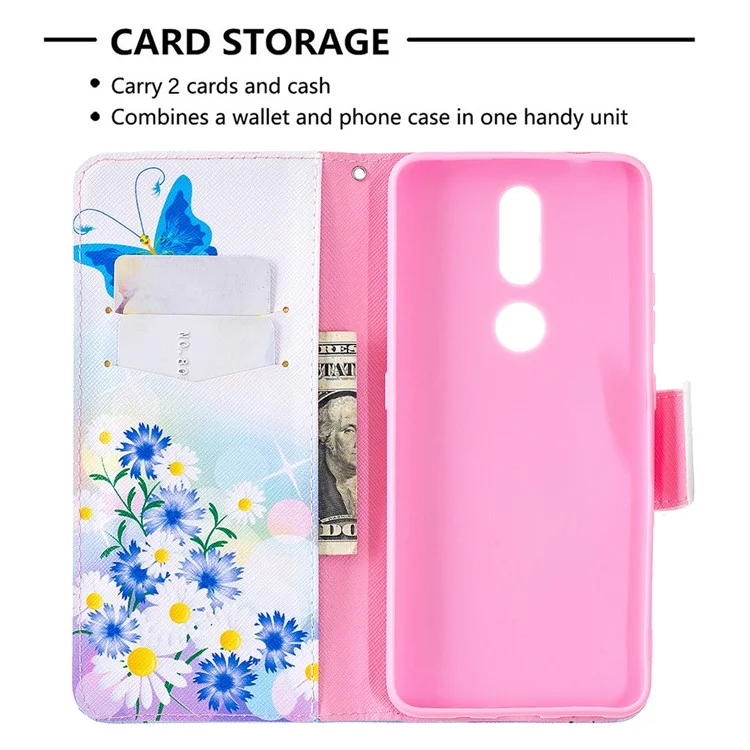 Pattern Printing Leather Wallet Stand Protective Shell for Nokia 2.4 - Butterfly and Flower