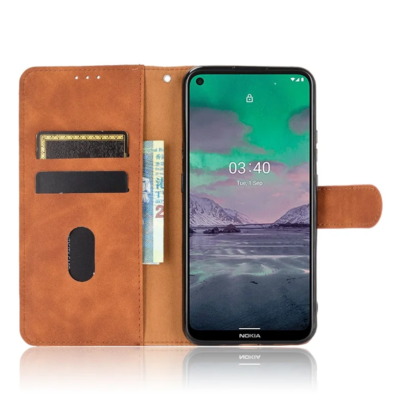 Delicate PU Leather Wallet Cell Phone Case for Nokia 3.4 - Brown