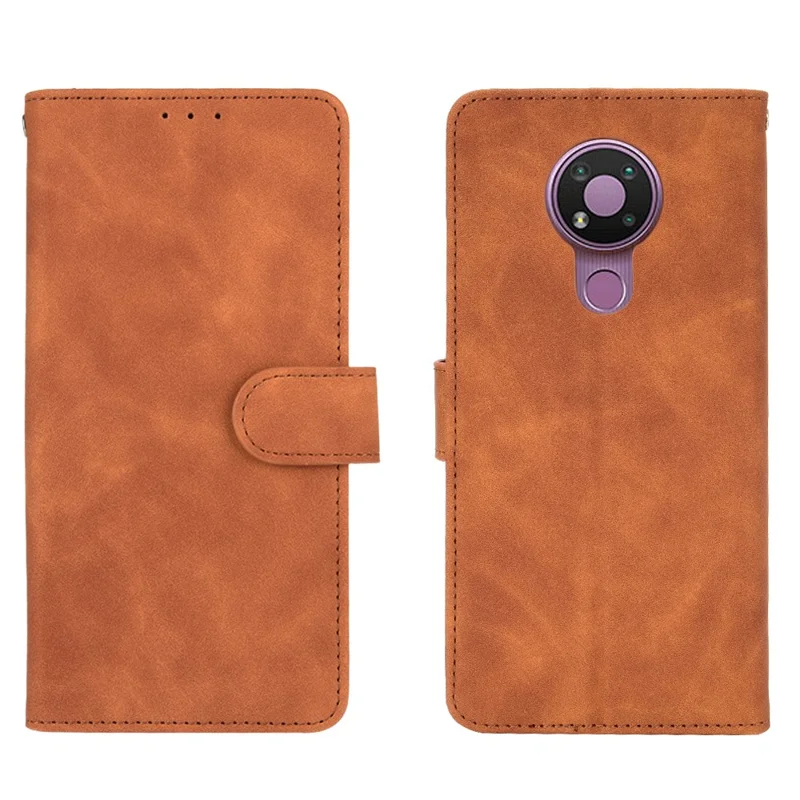 Delicate PU Leather Wallet Cell Phone Case for Nokia 3.4 - Brown