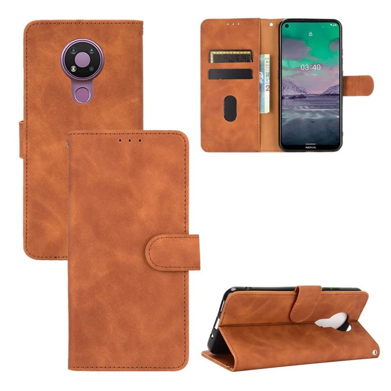 Delicate PU Leather Wallet Cell Phone Case for Nokia 3.4 - Brown
