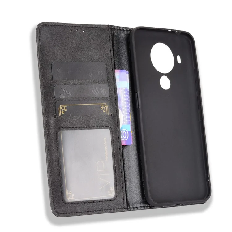 Magnetic Vintage Style Wallet Stand Phone Case Cover for Nokia 5.4 - Black