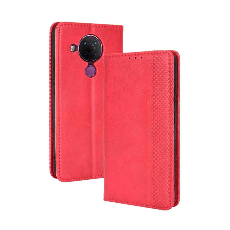 Carteira Magnética Estilo Vintage Suporte para Smartphone Capa de Telefone para Nokia 5.4 - Vermelha