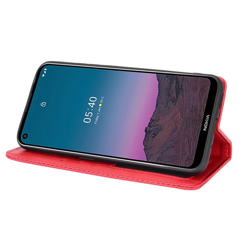 Carteira Magnética Estilo Vintage Suporte para Smartphone Capa de Telefone para Nokia 5.4 - Vermelha