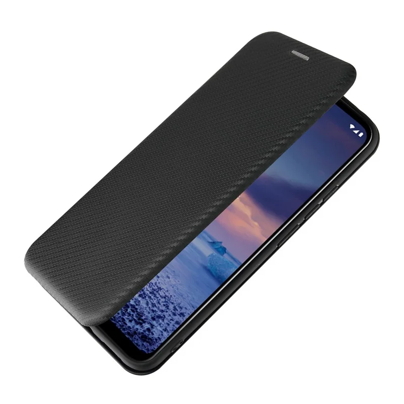 Carbon Fiber Texture Stand Cover for Nokia 5.4 Auto-absorbed Leather Case - Black