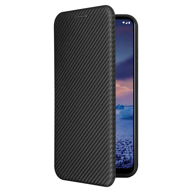 Carbon Fiber Texture Stand Cover for Nokia 5.4 Auto-absorbed Leather Case - Black
