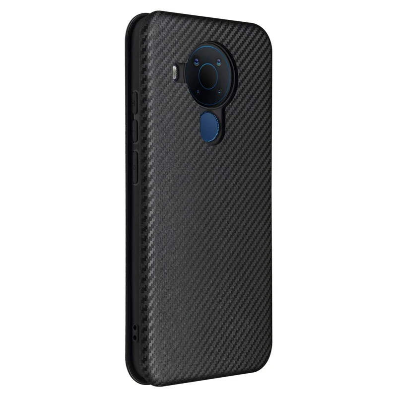 Carbon Fiber Texture Stand Cover for Nokia 5.4 Auto-absorbed Leather Case - Black