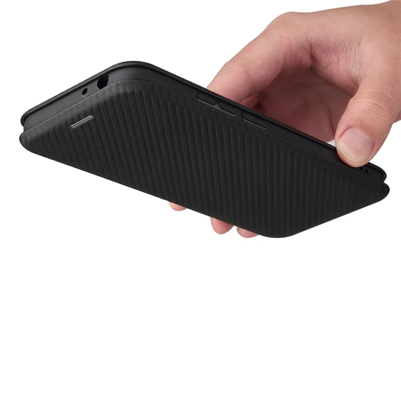 Carbon Fiber Texture Stand Cover for Nokia 5.4 Auto-absorbed Leather Case - Black