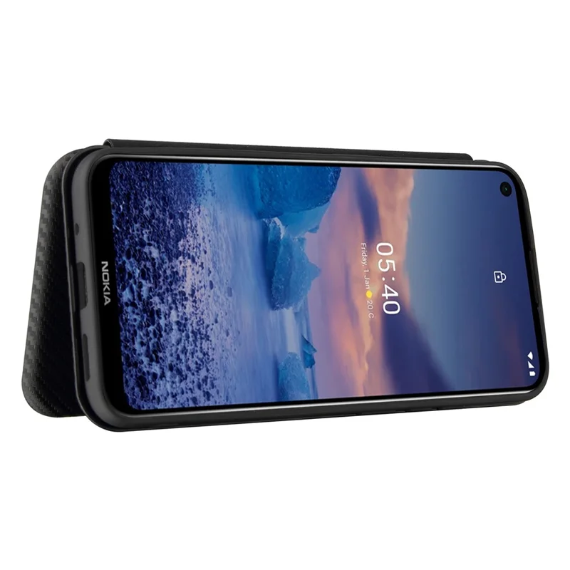 Carbon Fiber Texture Stand Cover for Nokia 5.4 Auto-absorbed Leather Case - Black