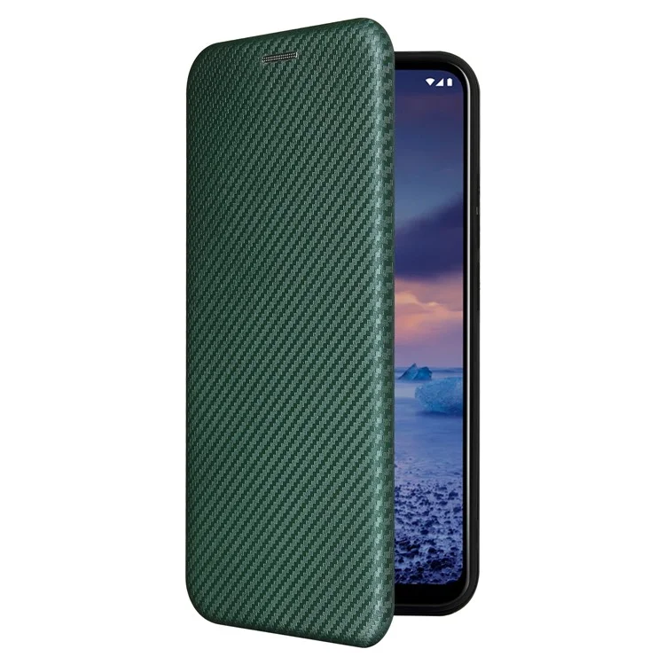 Kohlefaser-texturständer Cover Für Nokia 5.4 Auto-absorbiertes Ledertupfen - Grün