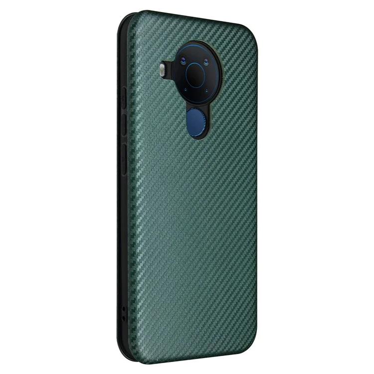 Carbon Fiber Texture Stand Cover for Nokia 5.4 Auto-absorbed Leather Case - Green