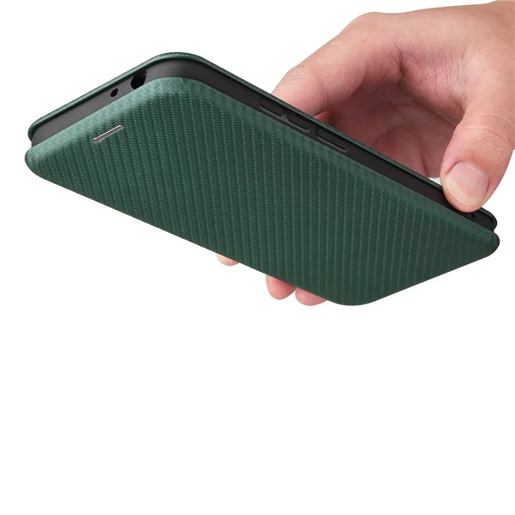 Carbon Fiber Texture Stand Cover for Nokia 5.4 Auto-absorbed Leather Case - Green